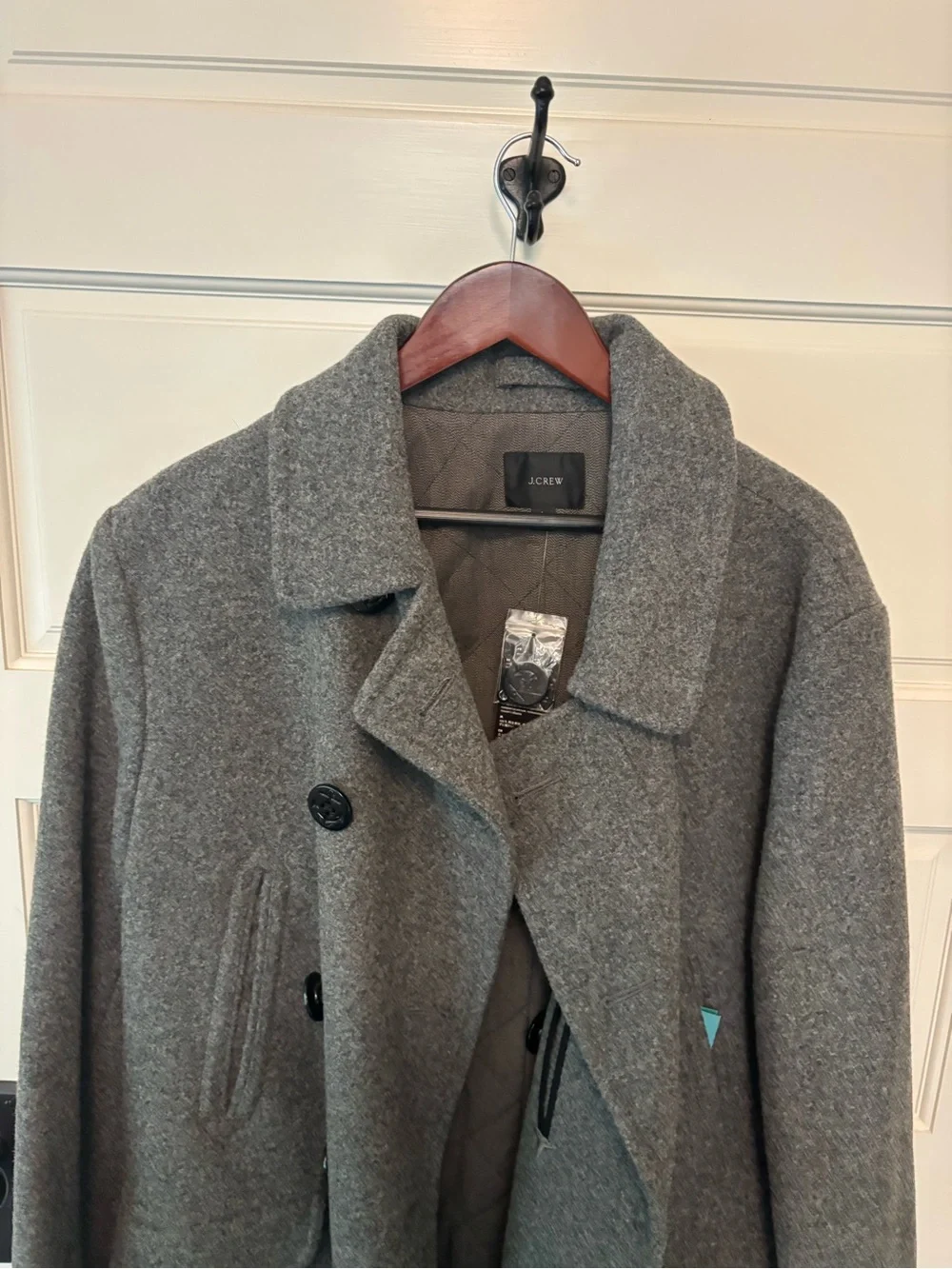 J. Crew Men's Gray Wool Pea Coat with Notch Collar